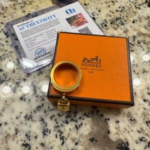 Hermes Gold & Black Leather Kelly Scarf Ring